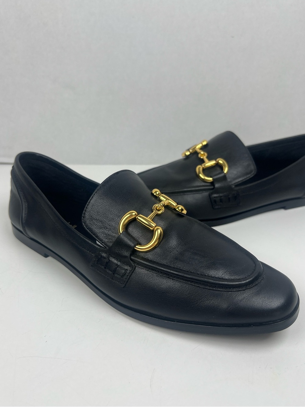 JEFFREY CAMPBELL Women’s Size 10 Black Leather Velviteen Loafer Horsebit Buckle